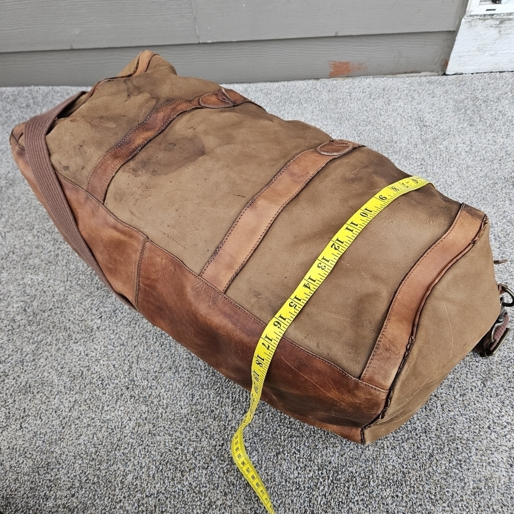 Vintage J CREW Oarsman Rugged Leather Weekender Bag Large Travel Duffle Worn - Picture 10 of 16